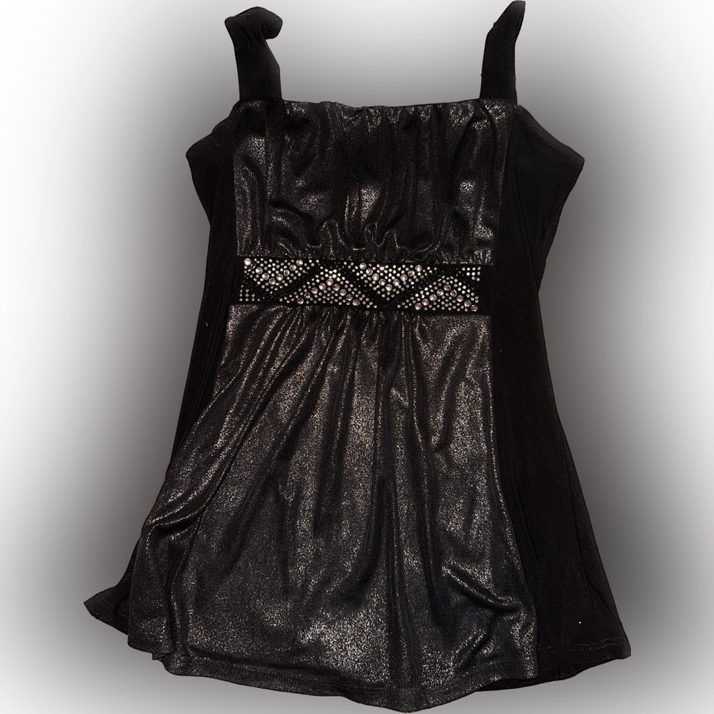 Black Shinny Top With Silver Gems Band